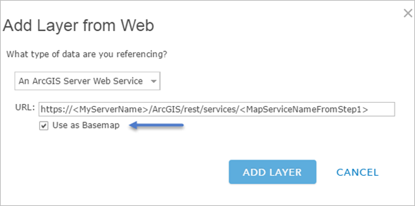 Add a map service as a basemap using ArcGIS Online